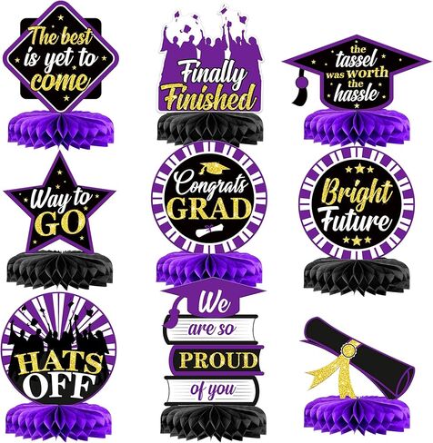 Graduation Decorations 2026 | Purple and Gold Graduation Centerpieces for Tables 2026 - Pack of 9 | Graduation Table centerpieces | Katchon in Kuwait