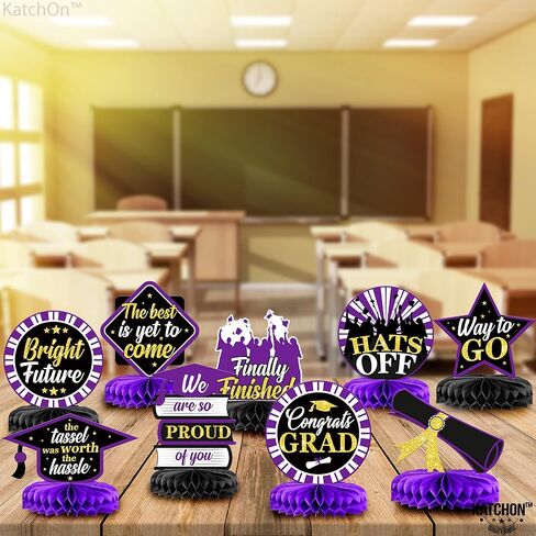 Graduation Decorations 2026 | Purple and Gold Graduation Centerpieces for Tables 2026 - Pack of 9 | Graduation Table centerpieces | Katchon in Kuwait