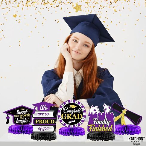 Graduation Decorations 2026 | Purple and Gold Graduation Centerpieces for Tables 2026 - Pack of 9 | Graduation Table centerpieces | Katchon in Kuwait