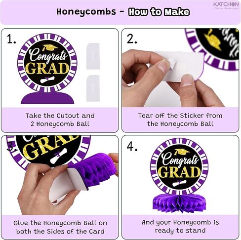 Graduation Decorations 2026 | Purple and Gold Graduation Centerpieces for Tables 2026 - Pack of 9 | Graduation Table centerpieces | Katchon in Kuwait