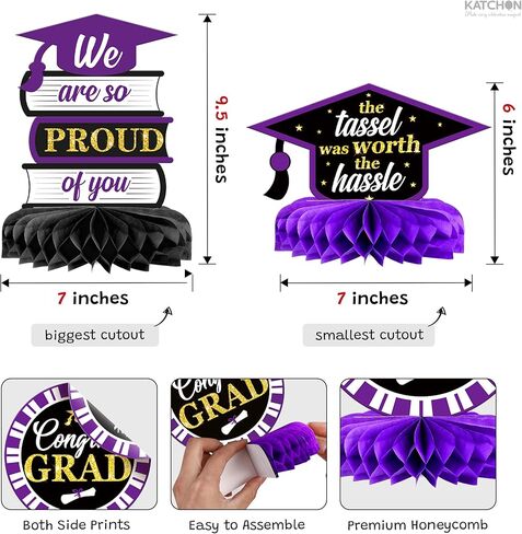 Graduation Decorations 2026 | Purple and Gold Graduation Centerpieces for Tables 2026 - Pack of 9 | Graduation Table centerpieces | Katchon in Kuwait