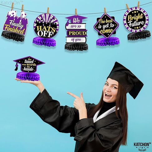 Graduation Decorations 2026 | Purple and Gold Graduation Centerpieces for Tables 2026 - Pack of 9 | Graduation Table centerpieces | Katchon in Kuwait