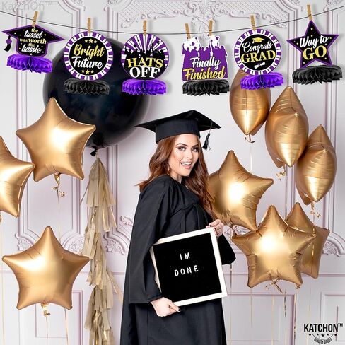 Graduation Decorations 2026 | Purple and Gold Graduation Centerpieces for Tables 2026 - Pack of 9 | Graduation Table centerpieces | Katchon in Kuwait