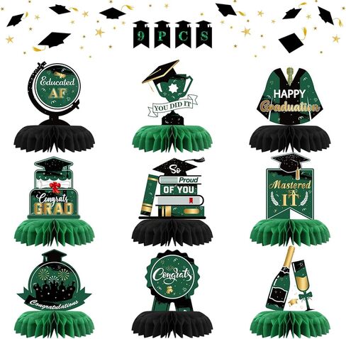 ديكورات INNORU Congrats Grad Gradation ديكورات Mastered It Table Honeycomb Center، لوازم تزيين طاولة حفلات التخرج السعيدة قطع مركزية للطاولة 9 قطع ذهبية in Kuwait