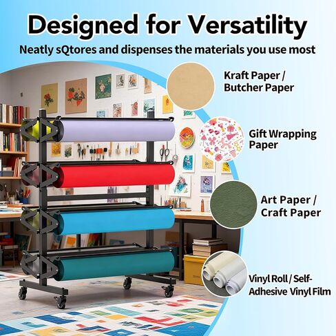 Paper Roll Holder 8-Rack Mobile Large Paper Roll Dispenser for 36 Inch Kraft, Gift Wrap, Art Paper & Vinyl Rolls, Heavy-Duty with Locking Casters for Classroom & Studio Use in Saudi Arabia