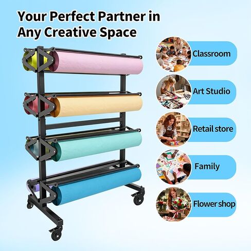 Paper Roll Holder 8-Rack Mobile Large Paper Roll Dispenser for 36 Inch Kraft, Gift Wrap, Art Paper & Vinyl Rolls, Heavy-Duty with Locking Casters for Classroom & Studio Use in Saudi Arabia
