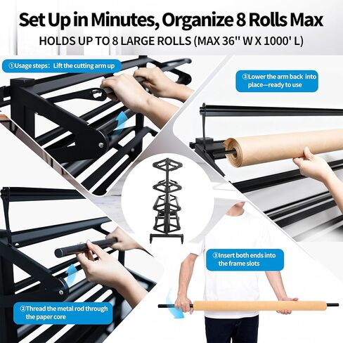 Paper Roll Holder 8-Rack Mobile Large Paper Roll Dispenser for 36 Inch Kraft, Gift Wrap, Art Paper & Vinyl Rolls, Heavy-Duty with Locking Casters for Classroom & Studio Use in Saudi Arabia