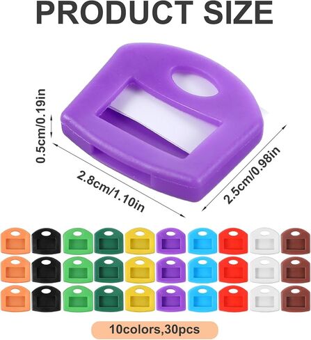 30 Pcs Colored Key Covers, Silicone Key Color Identifiers Covers Caps with Labels Protectors for Easy Organization (Black, White, Red, Yellow, Blue, Purple, Orange, Brown, Green, Grass Green) in Saudi Arabia