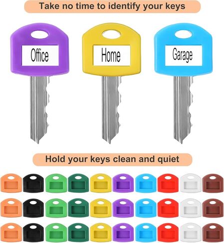 30 Pcs Colored Key Covers, Silicone Key Color Identifiers Covers Caps with Labels Protectors for Easy Organization (Black, White, Red, Yellow, Blue, Purple, Orange, Brown, Green, Grass Green) in Saudi Arabia