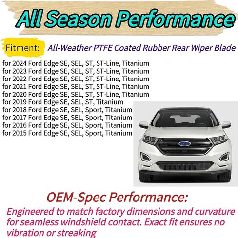 Rear Wiper Blade & Arm Replacement for Ford Edge 2015-2024 2023 2022 2021 2020 2019 2018 2017 2016 Fit for Sport SE SEL ST ST-Line Titanium Models - All-Season Rear Back Windshield Wiper Blade Set in Kuwait