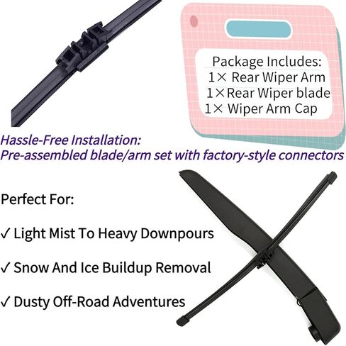 Rear Wiper Blade & Arm Replacement for Ford Edge 2015-2024 2023 2022 2021 2020 2019 2018 2017 2016 Fit for Sport SE SEL ST ST-Line Titanium Models - All-Season Rear Back Windshield Wiper Blade Set in Kuwait