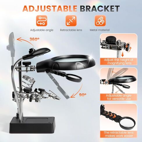 Helping Hands Soldering Station, 3.5X 12X Magnifying Glass LED Lighted Magnifier with Auxiliary Clips Alligator Clamp Repair Tools Kit for Soldering, Assembly, Miniatures in Saudi Arabia