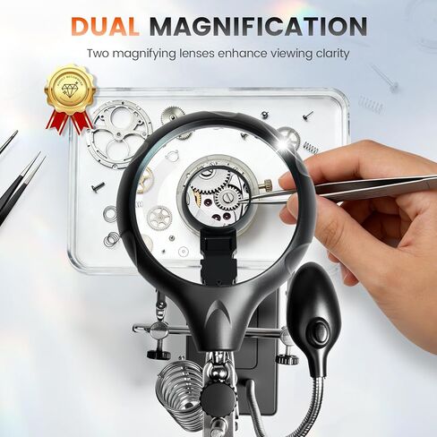 Helping Hands Soldering Station, 3.5X 12X Magnifying Glass LED Lighted Magnifier with Auxiliary Clips Alligator Clamp Repair Tools Kit for Soldering, Assembly, Miniatures in Saudi Arabia