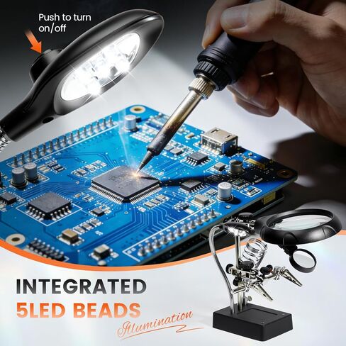 Helping Hands Soldering Station, 3.5X 12X Magnifying Glass LED Lighted Magnifier with Auxiliary Clips Alligator Clamp Repair Tools Kit for Soldering, Assembly, Miniatures in Saudi Arabia