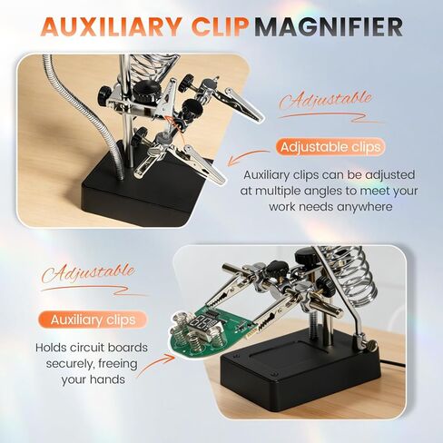 Helping Hands Soldering Station, 3.5X 12X Magnifying Glass LED Lighted Magnifier with Auxiliary Clips Alligator Clamp Repair Tools Kit for Soldering, Assembly, Miniatures in Saudi Arabia