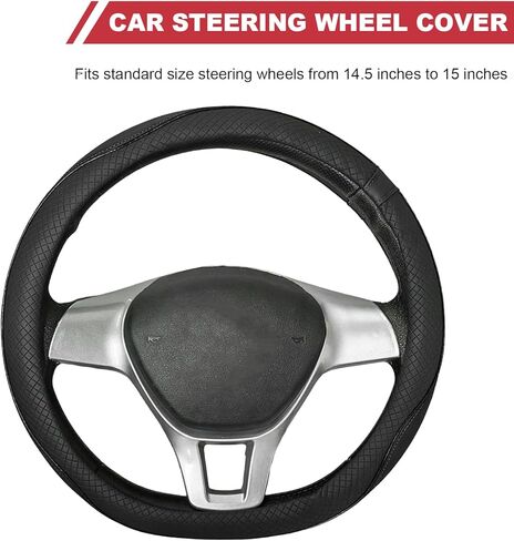 Car Steering Wheel Cover, 15 Inch Breathable Soft Leather Steering Wheel Protector, Sport Style Anti-Slip Steering Wheel Protective Cover for Cars Trucks Sedans Vans (Black) in Kuwait