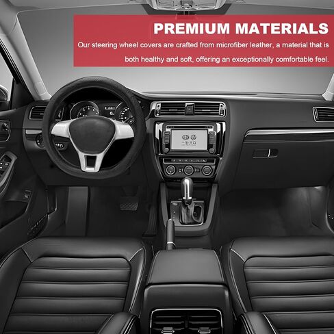Car Steering Wheel Cover, 15 Inch Breathable Soft Leather Steering Wheel Protector, Sport Style Anti-Slip Steering Wheel Protective Cover for Cars Trucks Sedans Vans (Black) in Kuwait