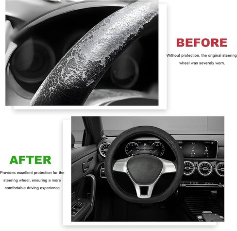 Car Steering Wheel Cover, 15 Inch Breathable Soft Leather Steering Wheel Protector, Sport Style Anti-Slip Steering Wheel Protective Cover for Cars Trucks Sedans Vans (Black) in Kuwait