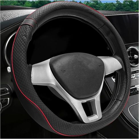 Car Steering Wheel Cover, 15 Inch Breathable Soft Leather Steering Wheel Protector, Sport Style Anti-Slip Steering Wheel Protective Cover for Cars Trucks Sedans Vans (Black) in Kuwait