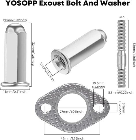 GY6 Exhaust Bolt Nuts Gasket 2pcs - Scooters ATVs GMB139 Engine Moped Quad 4 Wheeler Dune Buggy Go Karts (Silver) - 50cc 90cc 110cc 125cc 150cc in Kuwait