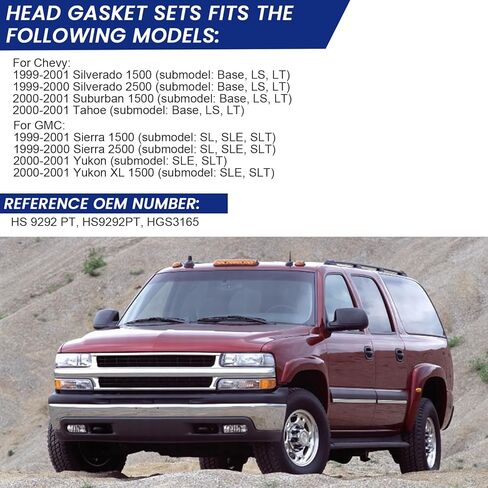 Head Gasket Sets Fit for Chevy GMC 99-01 Silverado/Sierra 1500, 99-00 Silverado/Sierra 2500, 00-01 Suburban 1500/Tahoe/Yukon/XL 1500 OEM HS9292PT in Kuwait