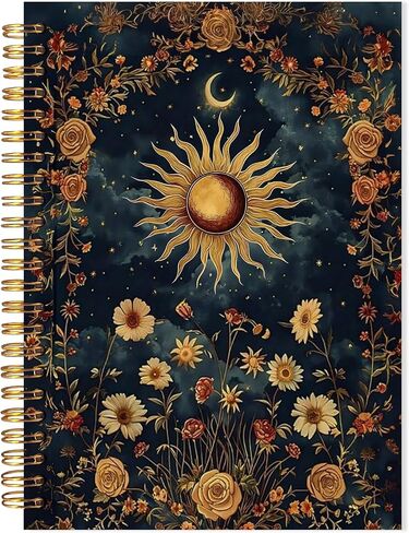 Vintage Celestial Floral Notebook, Boho Mythical Witchy Journal, Dark Cottagecore Sun and Moon Spiral Notebook, Witchy Gifts for Women, Aesthetic Astrology Journal, 5.5x8.3 in Saudi Arabia