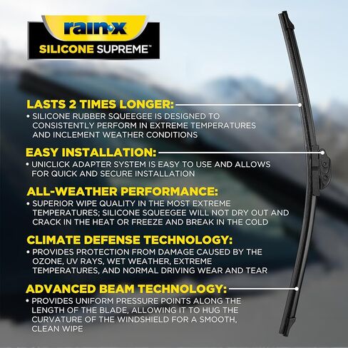 RainX Silicone Supreme Windshield Wiper Blade 14" - Heavy Duty Silicone Squeegee, Extreme Weather Resistance & All-Season Performance, Streak-Free Beam Technology, Quick Install (Pack of 1) in Kuwait