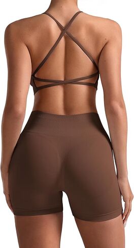TDIFFUN Women Workout Sets 2 Piece Seamless Strappy Sports Bra High Waisted Scrunch Butt Gym Shorts Athletic Yoga Outfits in Saudi Arabia