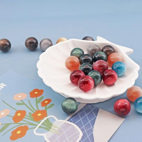 50 Pieces 16mm Acrylic Round Beads for Beadable Pen Chunky Loose Beads Valentine's Day Beads for Necklace Bracelet Jewelry Making (Cat Eyes Beads Dark) in Kuwait