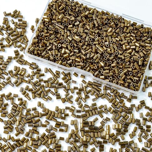 1400Pcs Glass Bugle Beads 2.2×4mm Large Hole 1.3mm Tube Beads for Jewelry Making, Uniform Long Spacer Beads for Embroidery, Bracelets, Necklaces & DIY Crafts with Storage Box(Gold) in Kuwait