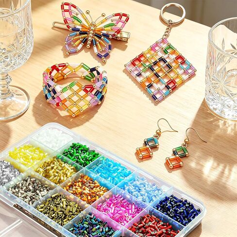 1400Pcs Glass Bugle Beads 2.2×4mm Large Hole 1.3mm Tube Beads for Jewelry Making, Uniform Long Spacer Beads for Embroidery, Bracelets, Necklaces & DIY Crafts with Storage Box(Gold) in Kuwait