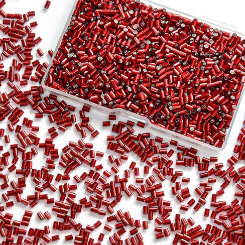 1400Pcs Glass Bugle Beads 2.2×4mm Large Hole 1.3mm Tube Beads for Jewelry Making, Uniform Long Spacer Beads for Embroidery, Bracelets, Necklaces & DIY Crafts with Storage Box(Gold) in Kuwait