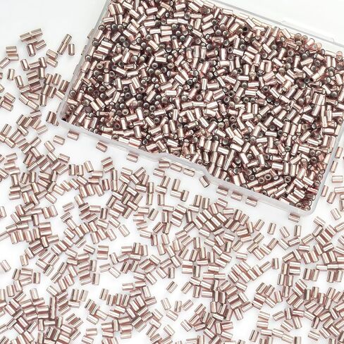 1400Pcs Glass Bugle Beads 2.2×4mm Large Hole 1.3mm Tube Beads for Jewelry Making, Uniform Long Spacer Beads for Embroidery, Bracelets, Necklaces & DIY Crafts with Storage Box(Gold) in Kuwait