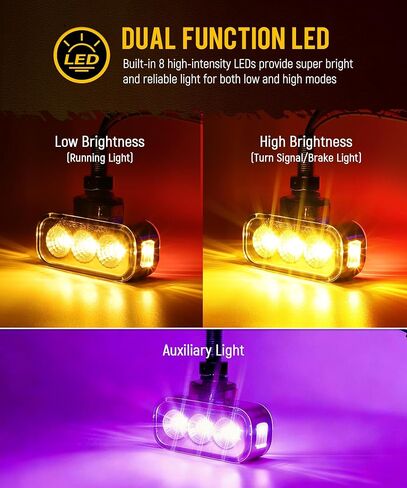 Partsam 2Pcs Mini Rectangle Double Face 8LEDs Marker Turn Signal Pedestal Light, Amber/Red To Purple Auxiliary Lights, T-Mount, Clear Lens, Aluminum Alloy Housing in Kuwait