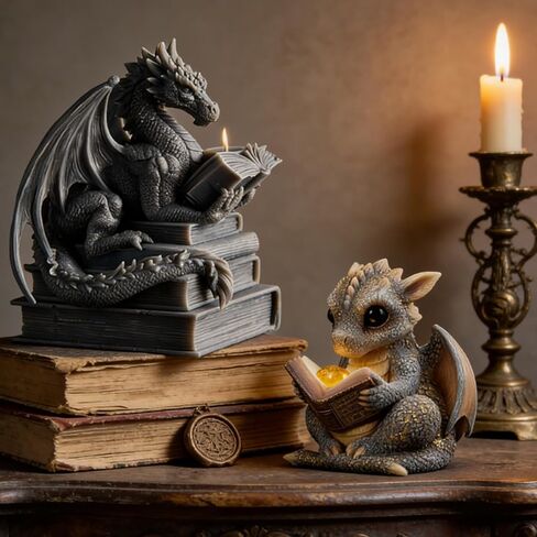 2 Pcs Book-Reading Dragon Candle Mold, Dinosaur Resin Casting Silicone Mold for Home Decor, Soap & Candle Making, 3D Animal Epoxy Resin Craft Molds, Gifts for Dinosaur Lovers in Saudi Arabia