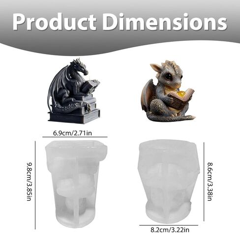 2 Pcs Book-Reading Dragon Candle Mold, Dinosaur Resin Casting Silicone Mold for Home Decor, Soap & Candle Making, 3D Animal Epoxy Resin Craft Molds, Gifts for Dinosaur Lovers in Saudi Arabia