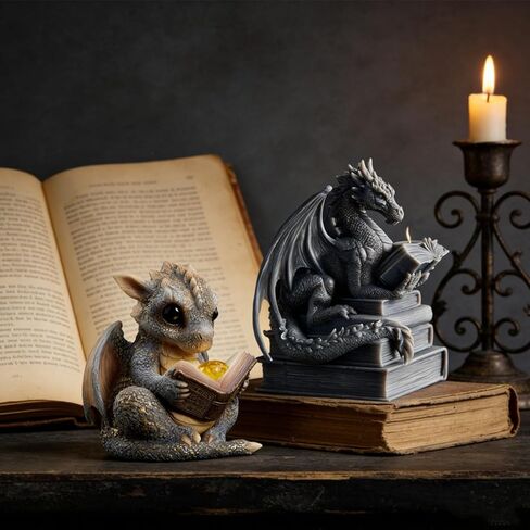 2 Pcs Book-Reading Dragon Candle Mold, Dinosaur Resin Casting Silicone Mold for Home Decor, Soap & Candle Making, 3D Animal Epoxy Resin Craft Molds, Gifts for Dinosaur Lovers in Saudi Arabia