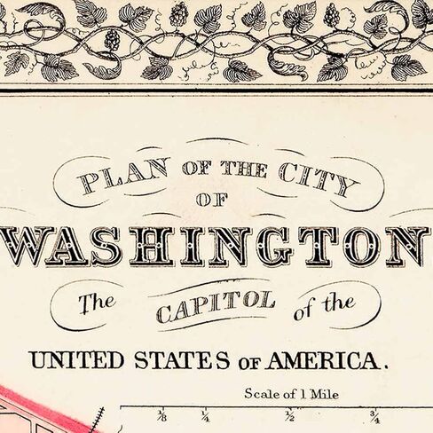 Antiguos Maps Plan of the City of Washington DC and Georgetown circa 1867 | Art Print Poster Vintage Wall Decor | 18 x 24 inches (457 x 610 mm) in Saudi Arabia