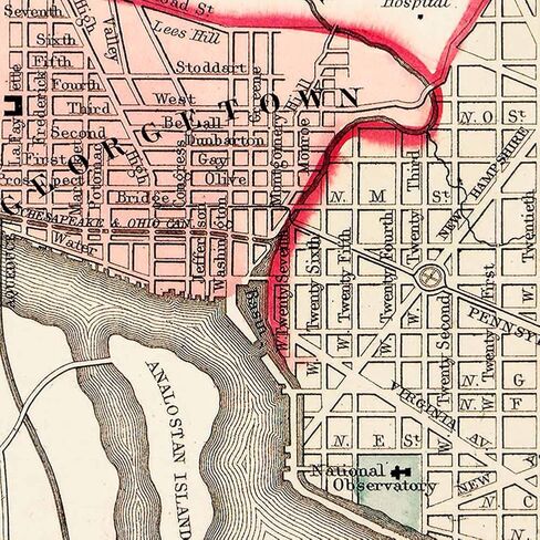 Antiguos Maps Plan of the City of Washington DC and Georgetown circa 1867 | Art Print Poster Vintage Wall Decor | 18 x 24 inches (457 x 610 mm) in Saudi Arabia