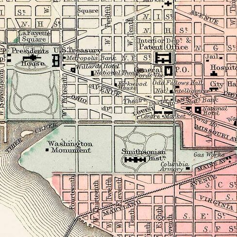Antiguos Maps Plan of the City of Washington DC and Georgetown circa 1867 | Art Print Poster Vintage Wall Decor | 18 x 24 inches (457 x 610 mm) in Saudi Arabia
