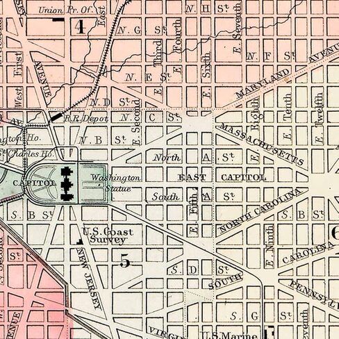 Antiguos Maps Plan of the City of Washington DC and Georgetown circa 1867 | Art Print Poster Vintage Wall Decor | 18 x 24 inches (457 x 610 mm) in Saudi Arabia