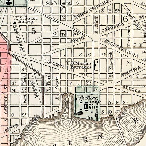 Antiguos Maps Plan of the City of Washington DC and Georgetown circa 1867 | Art Print Poster Vintage Wall Decor | 18 x 24 inches (457 x 610 mm) in Saudi Arabia