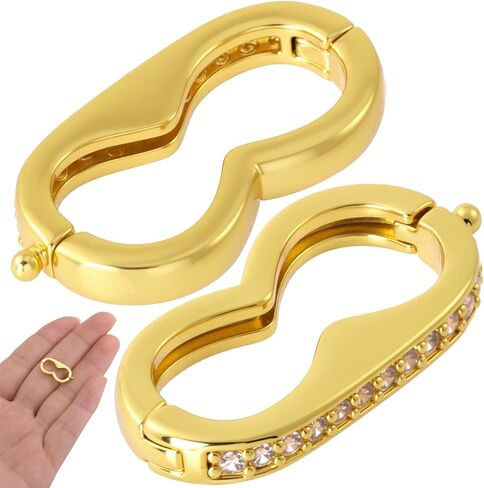2 Pcs Necklace Shortener Clasp, 18K Gold Plated Brass Bracelet Adjuster Connector Clip with Secure Spring Lock, Rhinestone Chain Shortener for Necklace DIY Pearl Bead Jewelry Making Repair in Saudi Arabia