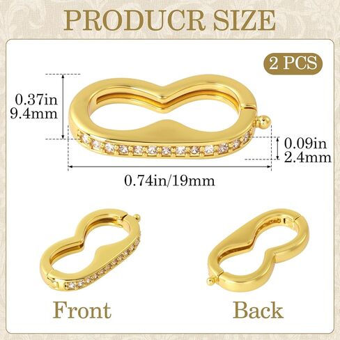 2 Pcs Necklace Shortener Clasp, 18K Gold Plated Brass Bracelet Adjuster Connector Clip with Secure Spring Lock, Rhinestone Chain Shortener for Necklace DIY Pearl Bead Jewelry Making Repair in Saudi Arabia
