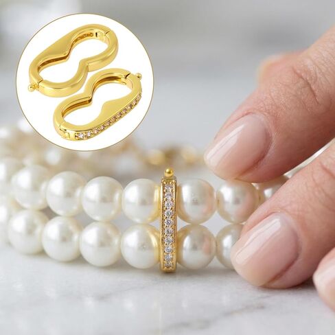 2 Pcs Necklace Shortener Clasp, 18K Gold Plated Brass Bracelet Adjuster Connector Clip with Secure Spring Lock, Rhinestone Chain Shortener for Necklace DIY Pearl Bead Jewelry Making Repair in Saudi Arabia
