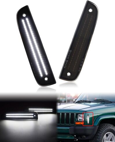 ترقية 2PCS أضواء علامة جانبية LED لـ 1997 1998 1999 2000 2001 Jeep Cherokee XJ، مصابيح إشارة وقوف السيارات ذات العدسات المدخنة، استبدال مباشر لملحقات Jeep Cherokee XJ in Kuwait