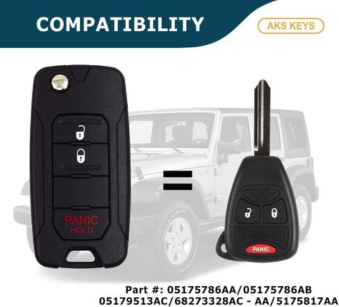 Replacement for 2005 - 2018 Dodge Chrysler Jeep Flip Key Fob 3 Buttons Lock, Unlock & Panic that Uses FCC OHT692427AA with Chip ID 46 Chrysler - 315 MHz in Saudi Arabia