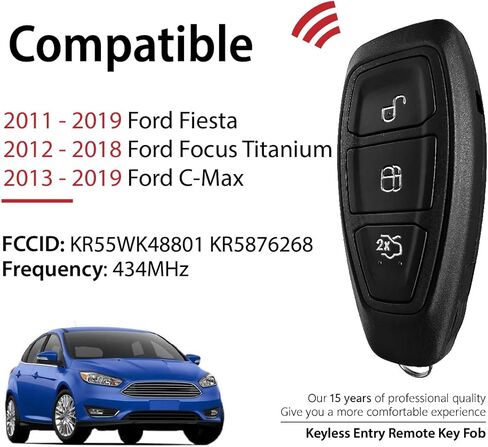 Car Key Fob Remote Keyless Entry Control KR55WK48801 434MHz 3 Button Replacement for 2011-2019 Ford Fiesta Focus Titanium C-Max - 2 Pack in Kuwait