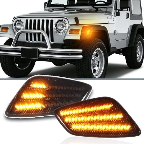 Smoked Front blinkers Kit for Jeep Wrangler TJ 1997-2006 | Switchback White DRL Daytime Running Lights & Amber Sequential Turn Signals | 2-Piece Replacement Front Bumper Indicator Lights in Saudi Arabia