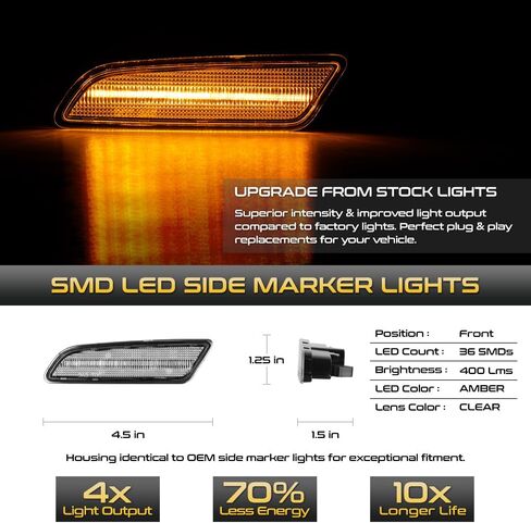 VIPMOTOZ شريط LED كامل لأضواء العلامات الجانبية ومصابيح وقوف السيارات المتوافقة مع 2020-2023 Hyundai Sonata Chrome Housing عدسة واضحة استبدال مباشر للسائق الأيسر ومجموعة زوج الجانب الأيمن للركاب in Kuwait